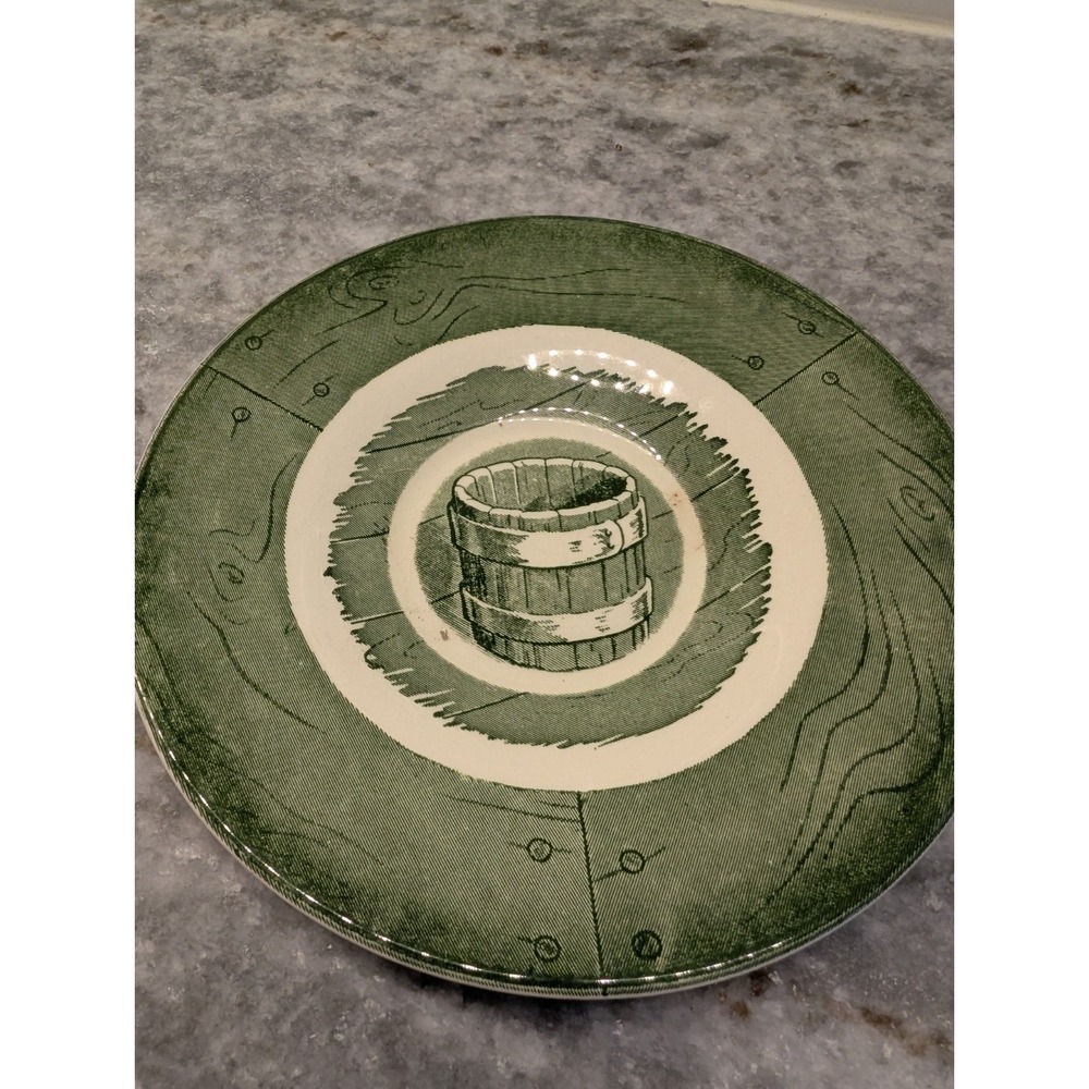 Vintage Royal China Colonial Homestead Green Water Bucket Plate‎ & Small Dish - Picture 6 of 13